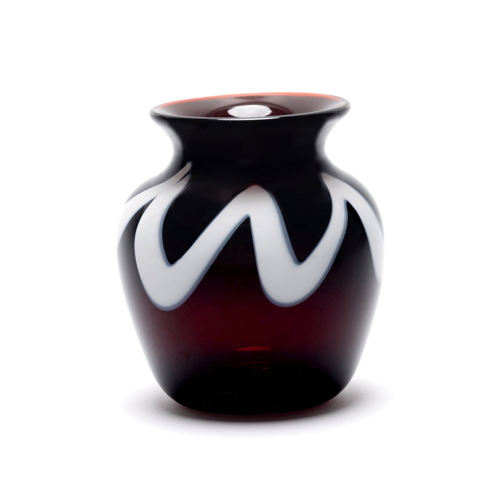 Transparent Eggplant Vase with a White Zig Zag