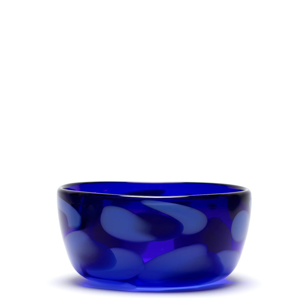 Transparent Cobalt Blue Bowl with Sky Blue and Royal Blue Strokes