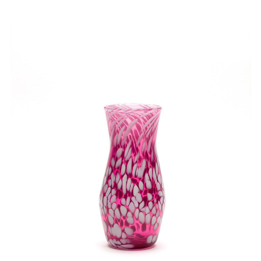 Transparent Raspberry/White Spotted Vase