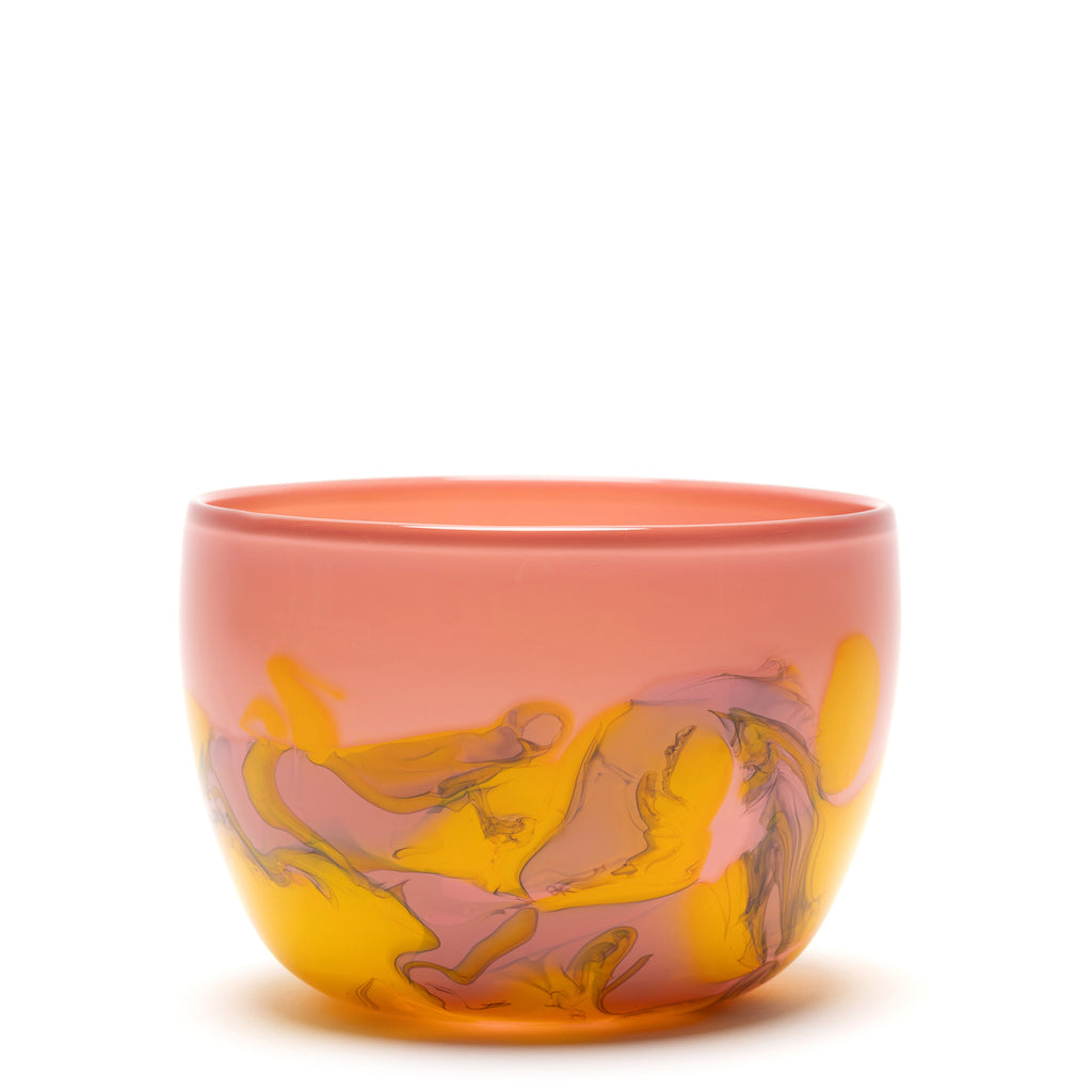 Coral Bowl with Yellow and Black Swirls