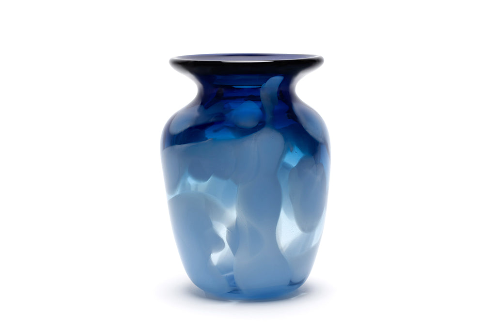 Transparent Royal Blue Vase with Sky Blue Strokes