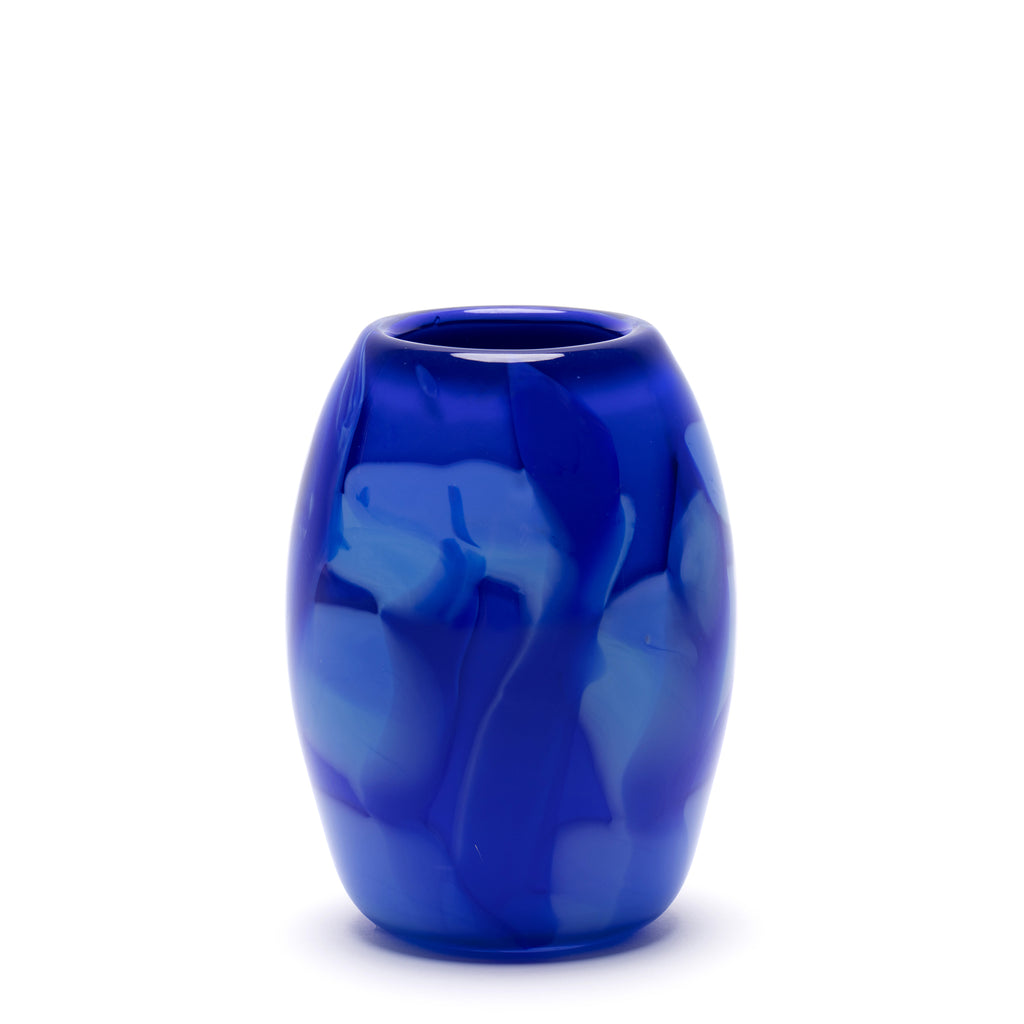 Royal Blue Vase with Light Blue Swirls