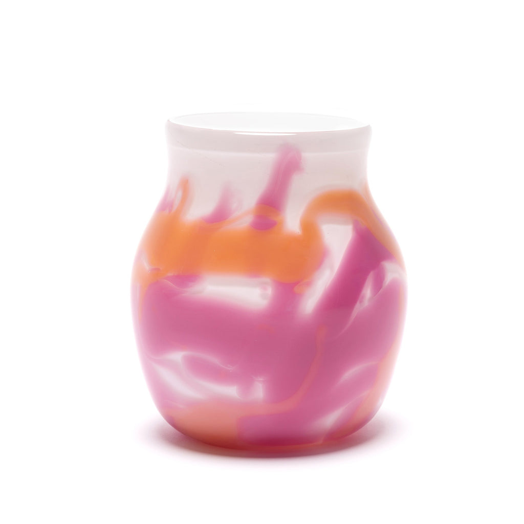 White Vase with Dark Pink and Light Pink Swirls