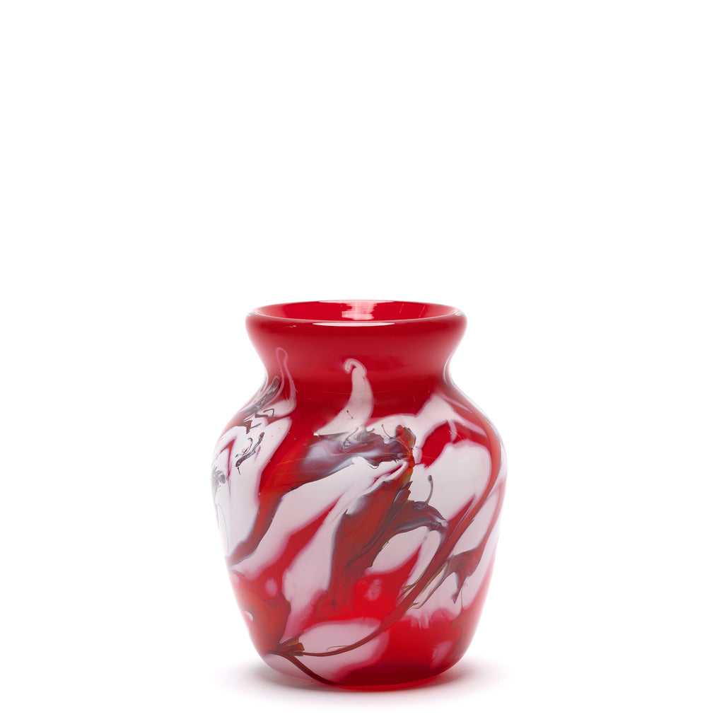 Cherry Red Vase with White and Black Swirls