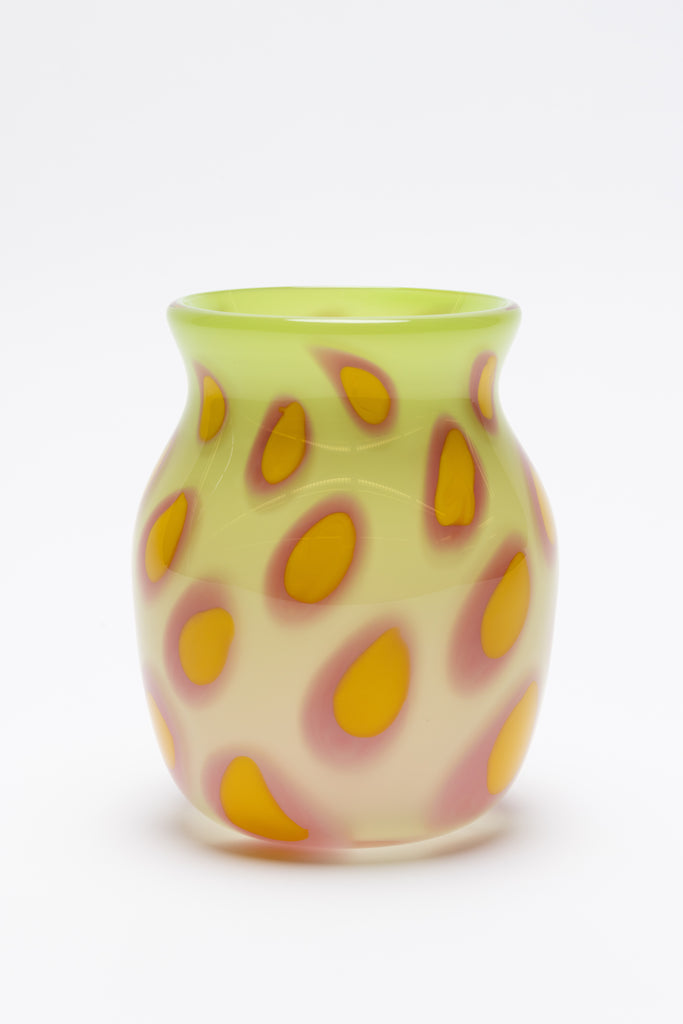 Pistachio Green Vase with Rose and Yellow Dots
