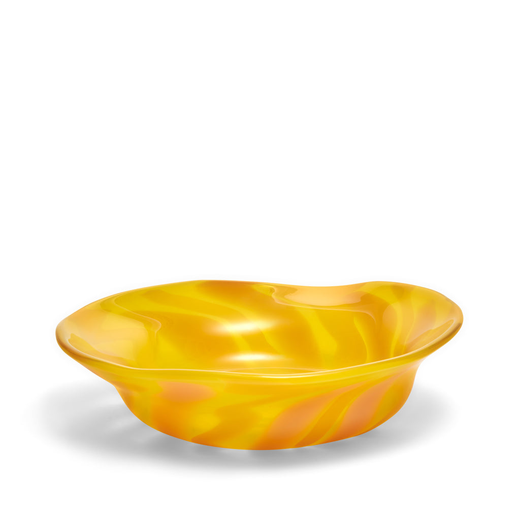 Transparent Yellow Wavy Bowl with Yellow and Pink Strokes