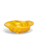 Transparent Yellow Wavy Bowl with Yellow and Pink Strokes