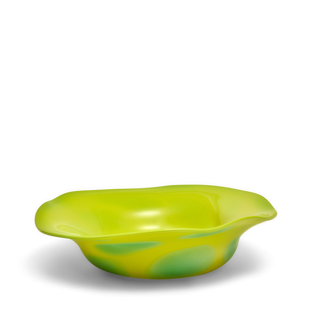 Bright Lime Green Wavy Bowl with Jade Spots