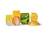 Transparent Yellow Wavy Bowl with Yellow and Pink Strokes