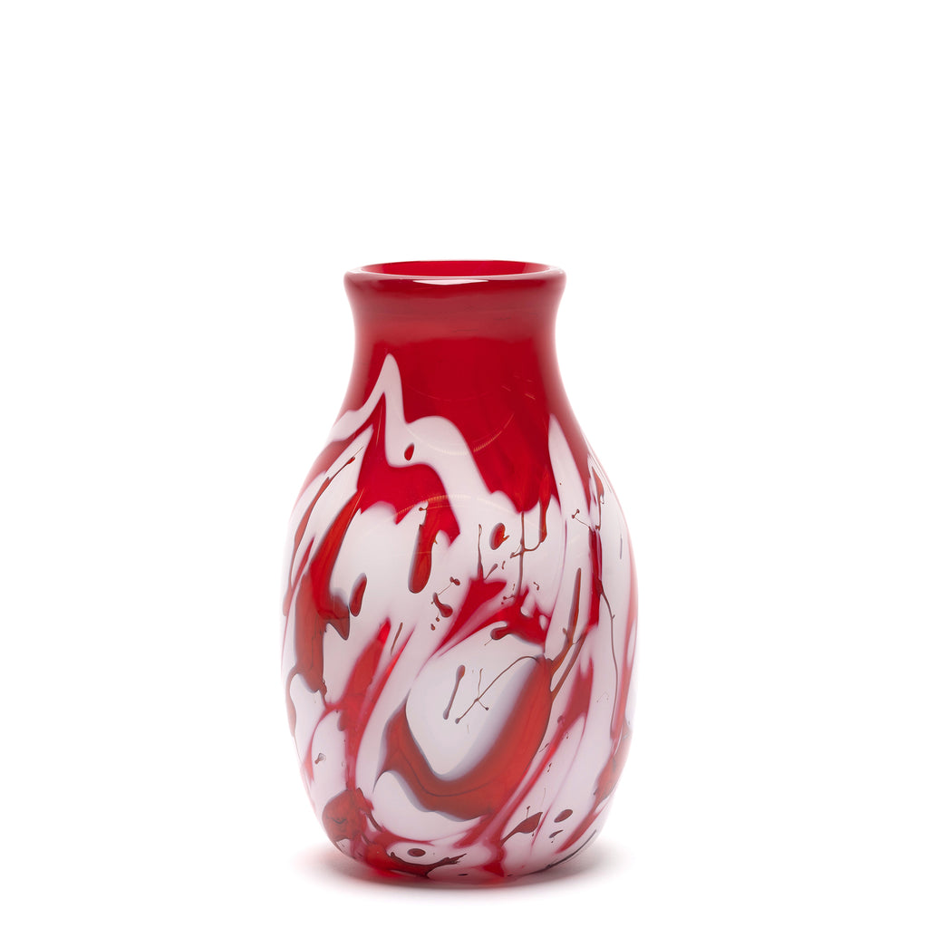 Red Vase with White and Red Swirls