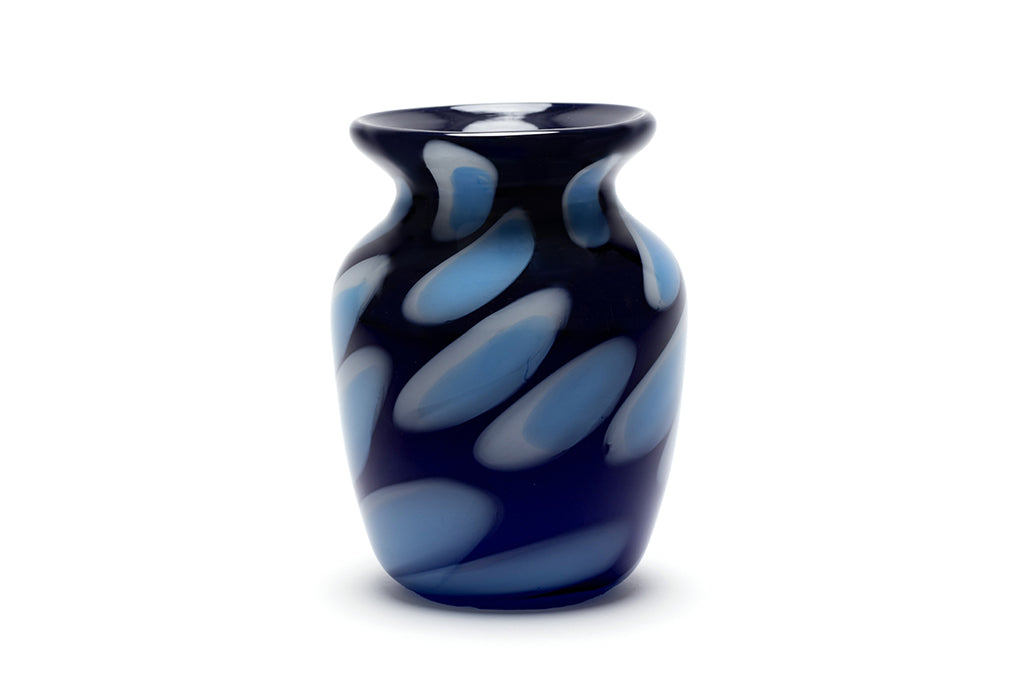 Midnight Blue Vase with White and Sky Blue Spots
