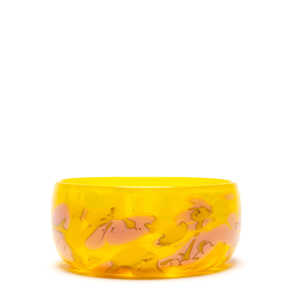 Transparent Yellow Bowl with Pink Swirls