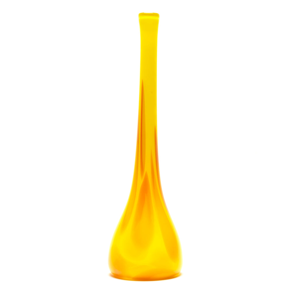 Transparent Yellow Drop Neck Vase with Pink and Yellow Swirls