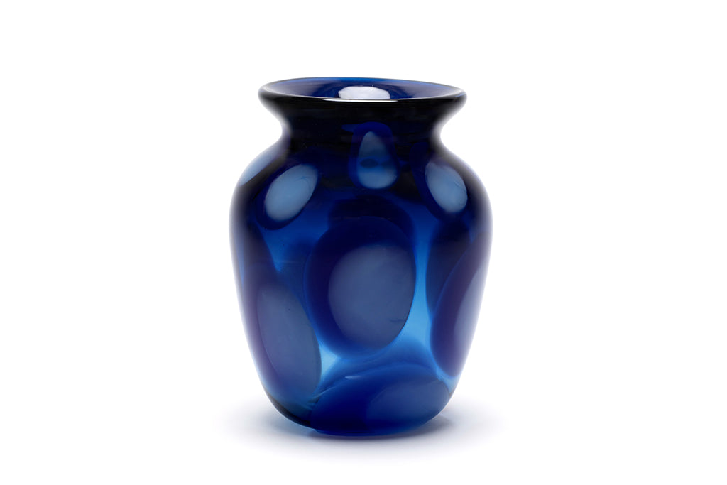 Transparent Royal Blue Vase with Powder Blue Spots