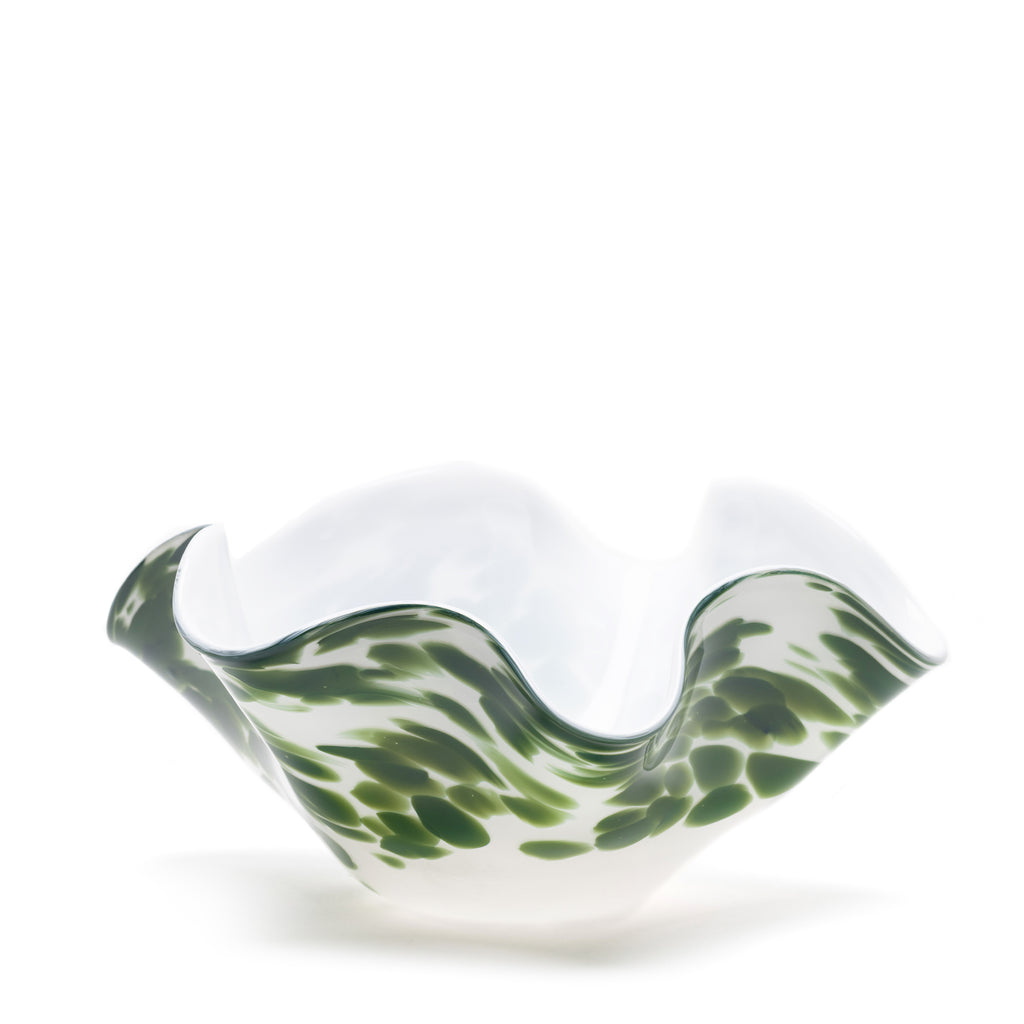 White Wavy Bowl with Forest Green Spots