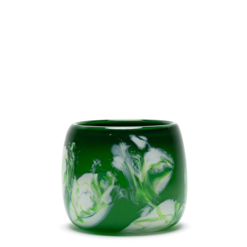 Emerald Low Vase with White Swirls