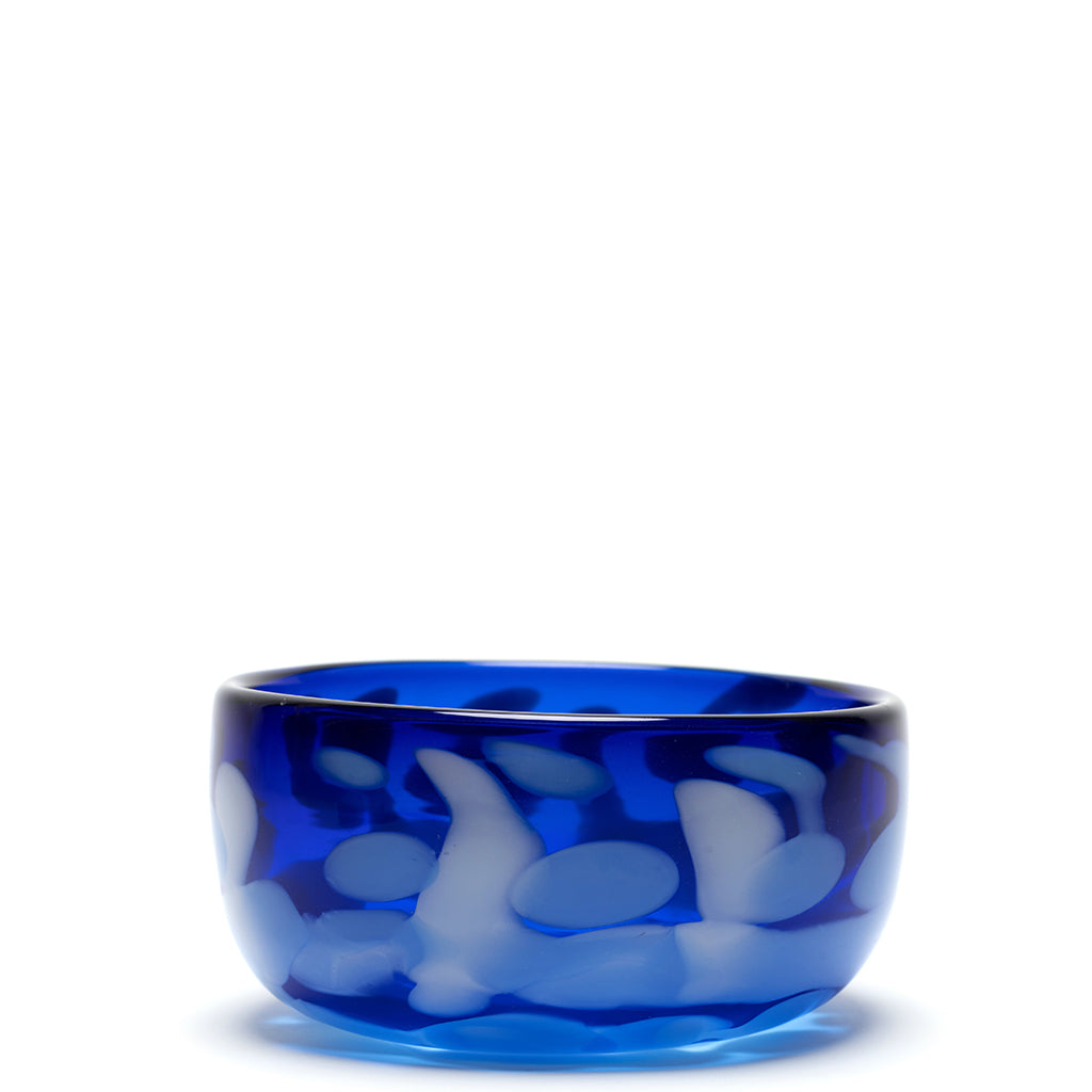Transparent Royal Blue Bowl with White and Sky Blue Strokes