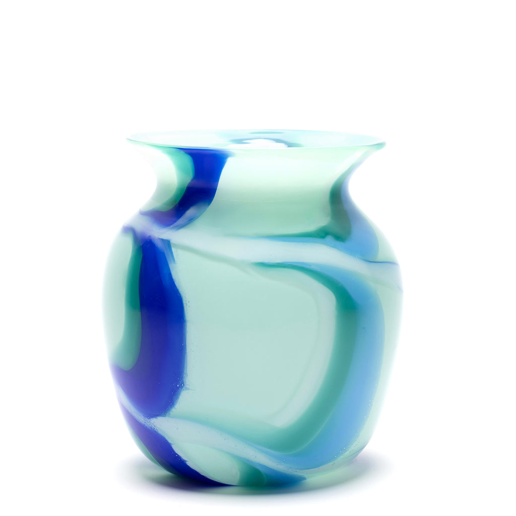 Mint Vase with Blue, Teal and White Swirls
