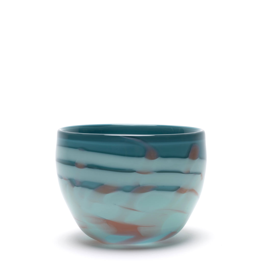 Teal Bowl with Pink and White Strokes