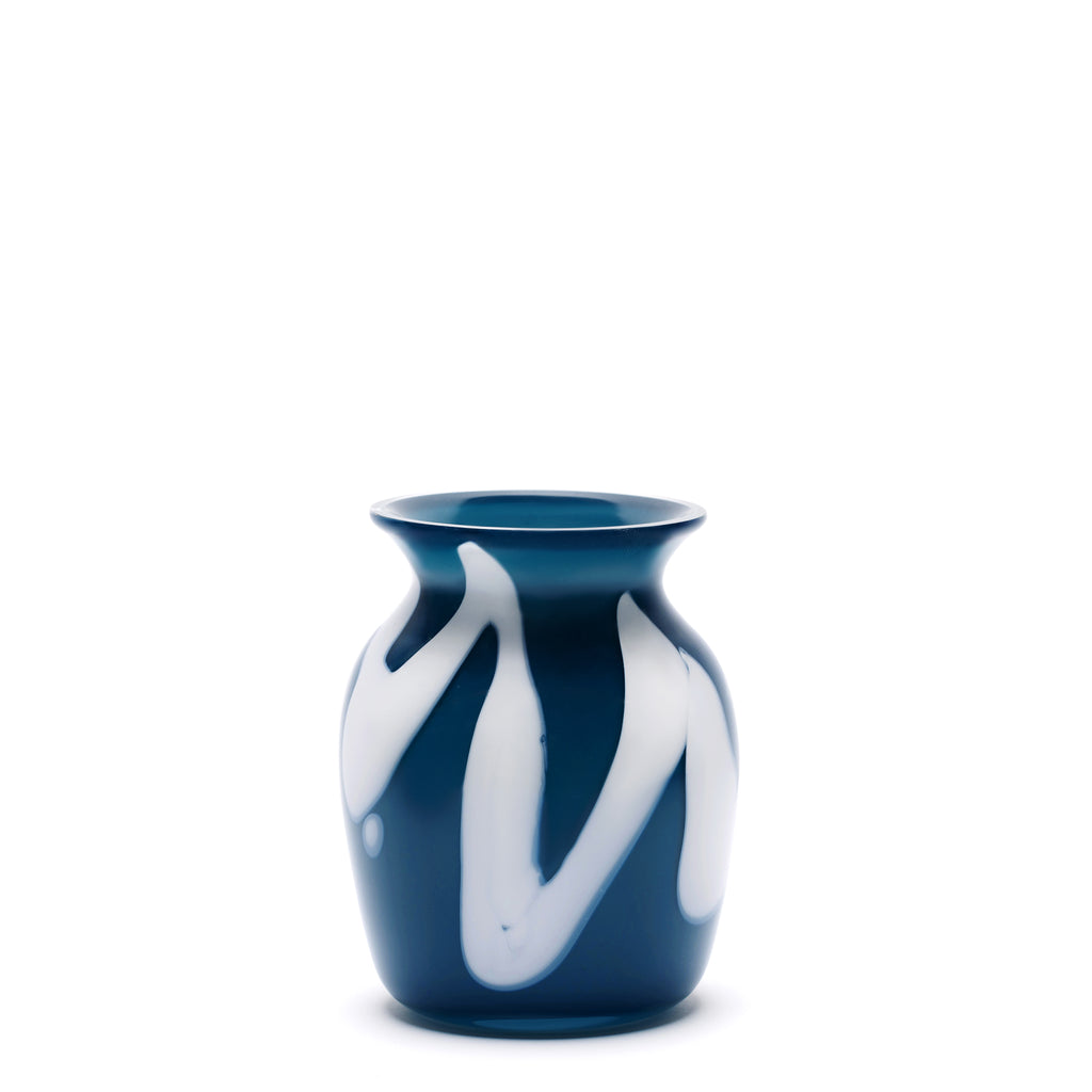 Teal Vase with White Zig Zag Strokes
