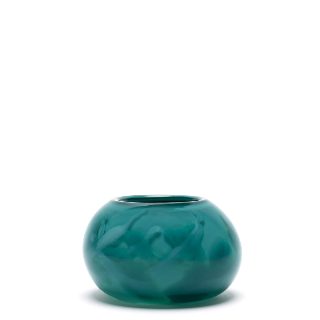 Turquoise Low Vase with Teal Swirls