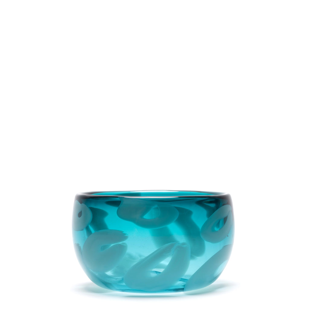 Transparent Teal Bowl with White Strokes