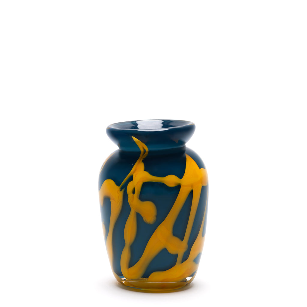 Dark Teal Vase with Yellow Strokes