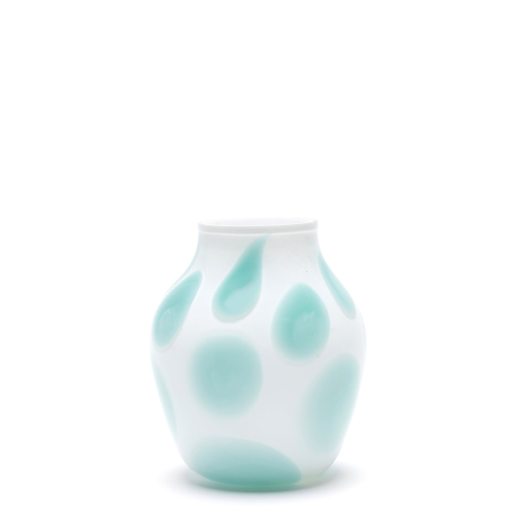 White Vase with Light Teal Spots