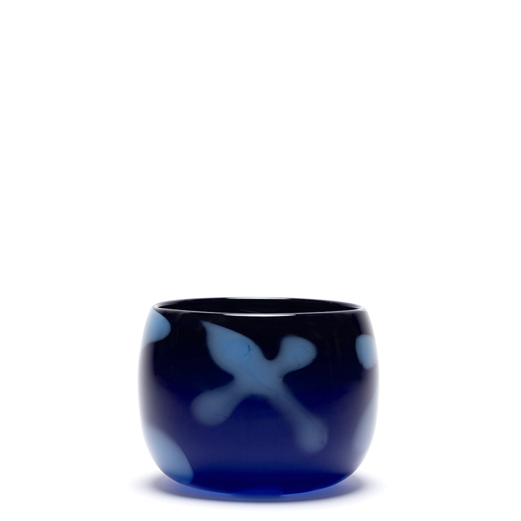 Midnight Blue Low Vase with Sky Blue Strokes