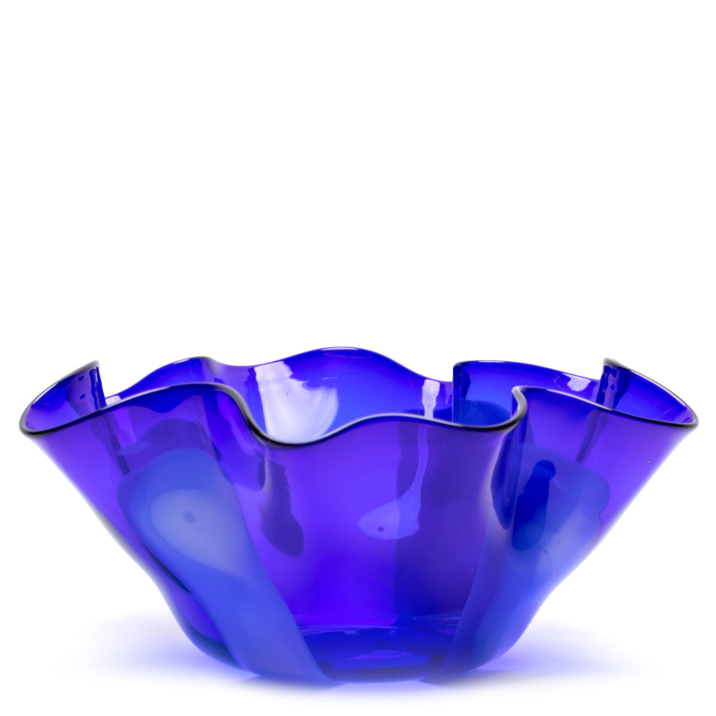 Transparent Royal Blue Wavy Bowl with Blue and White Strokes