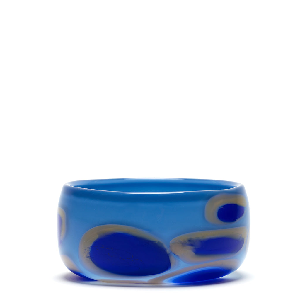 Sky Blue Bowl with Beige and Royal Blue Dots