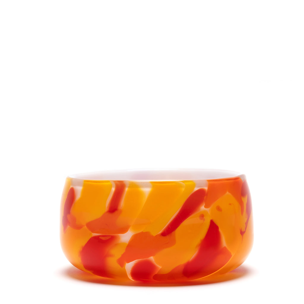 White Bowl with Red and Yellow and Orange Strokes