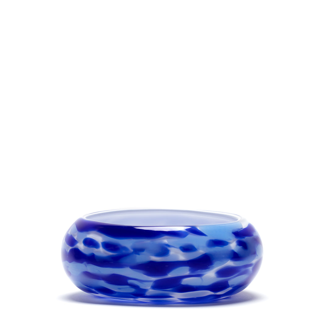 White Low Vase with Royal Blue and Sky Blue Strokes
