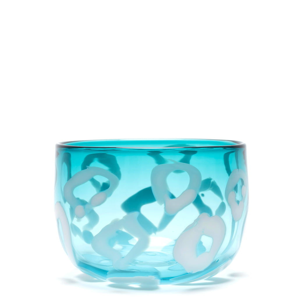 Transparent Teal Bowl with White Strokes