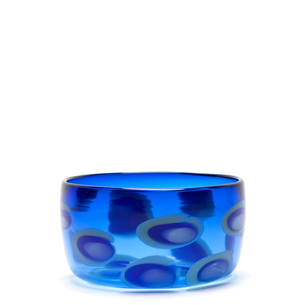 Transparent Royal Blue Bowl with Mint, Blue and White Spots