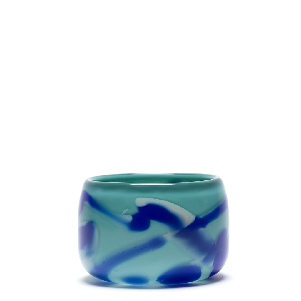 Teal Bowl with Royal Blue and White Strokes