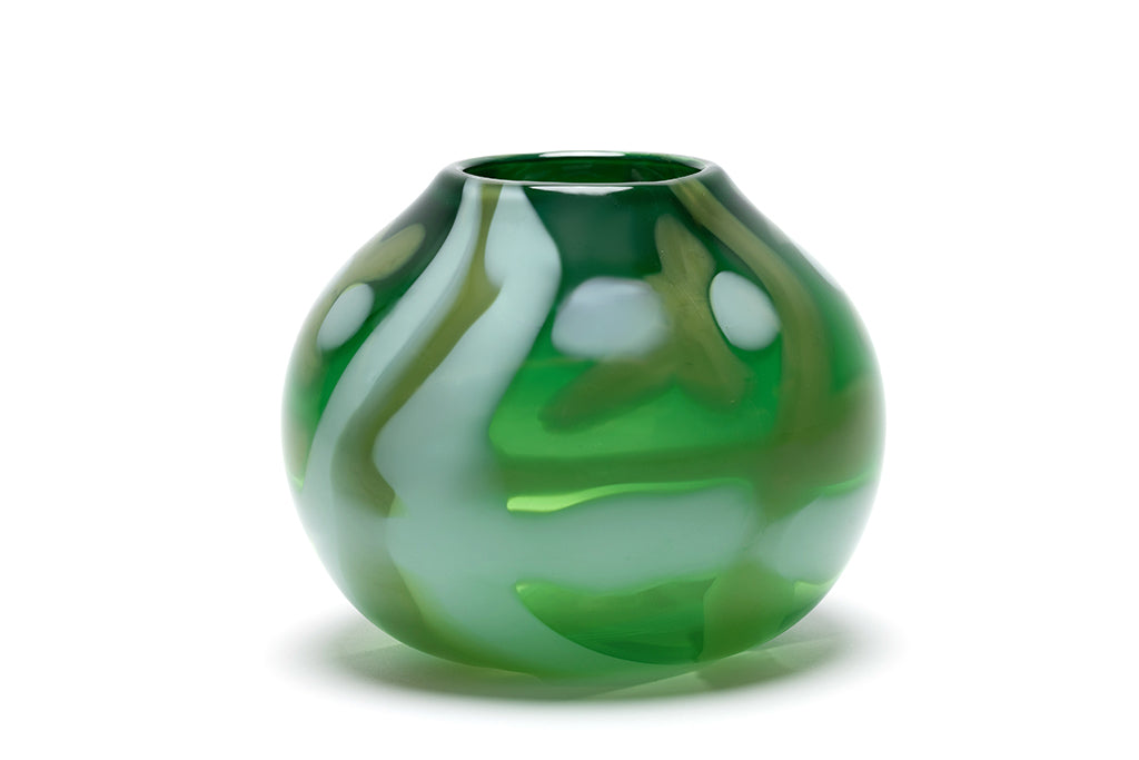 Green Low Vase with White and Pistachio Strokes