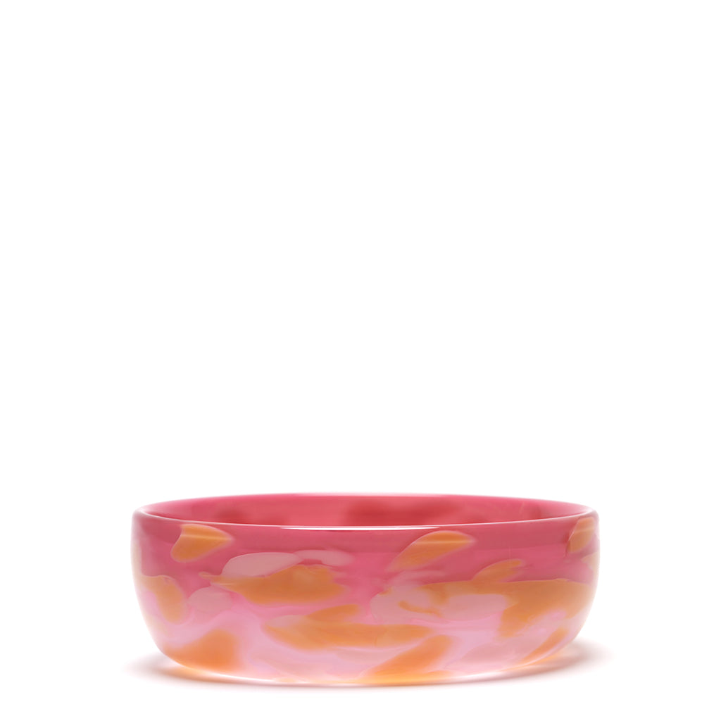 Low Pink Bowl with Coral and White Strokes