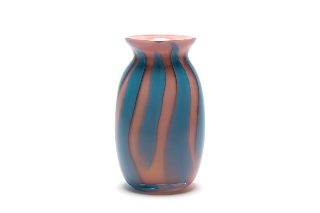 Pink Vase with Sky Blue Lines
