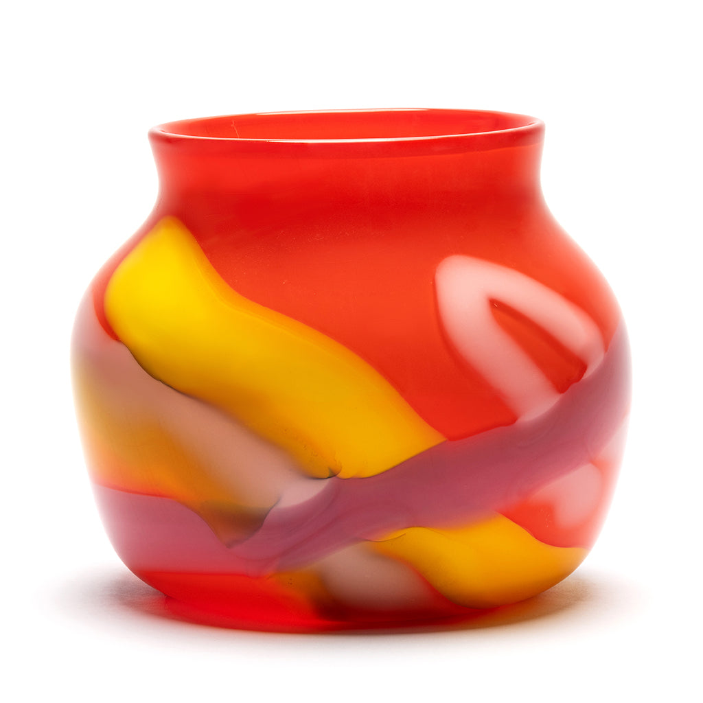 Bright Red Vase with Pink, White, and Yellow Strokes