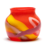 Bright Red Vase with Pink, White, and Yellow Strokes