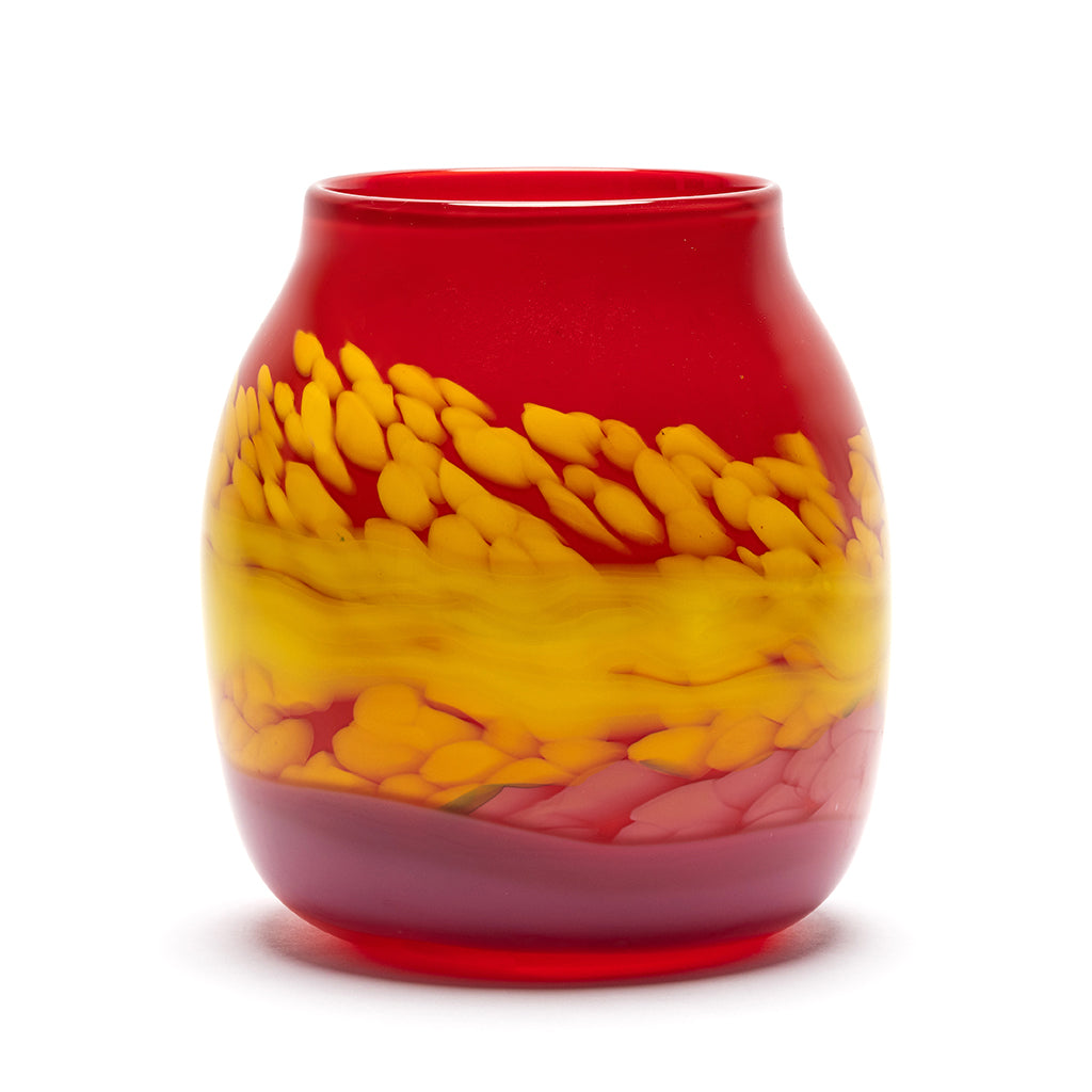 Red Vase with Yellow Spots and Strokes and Pink Spots and Strokes