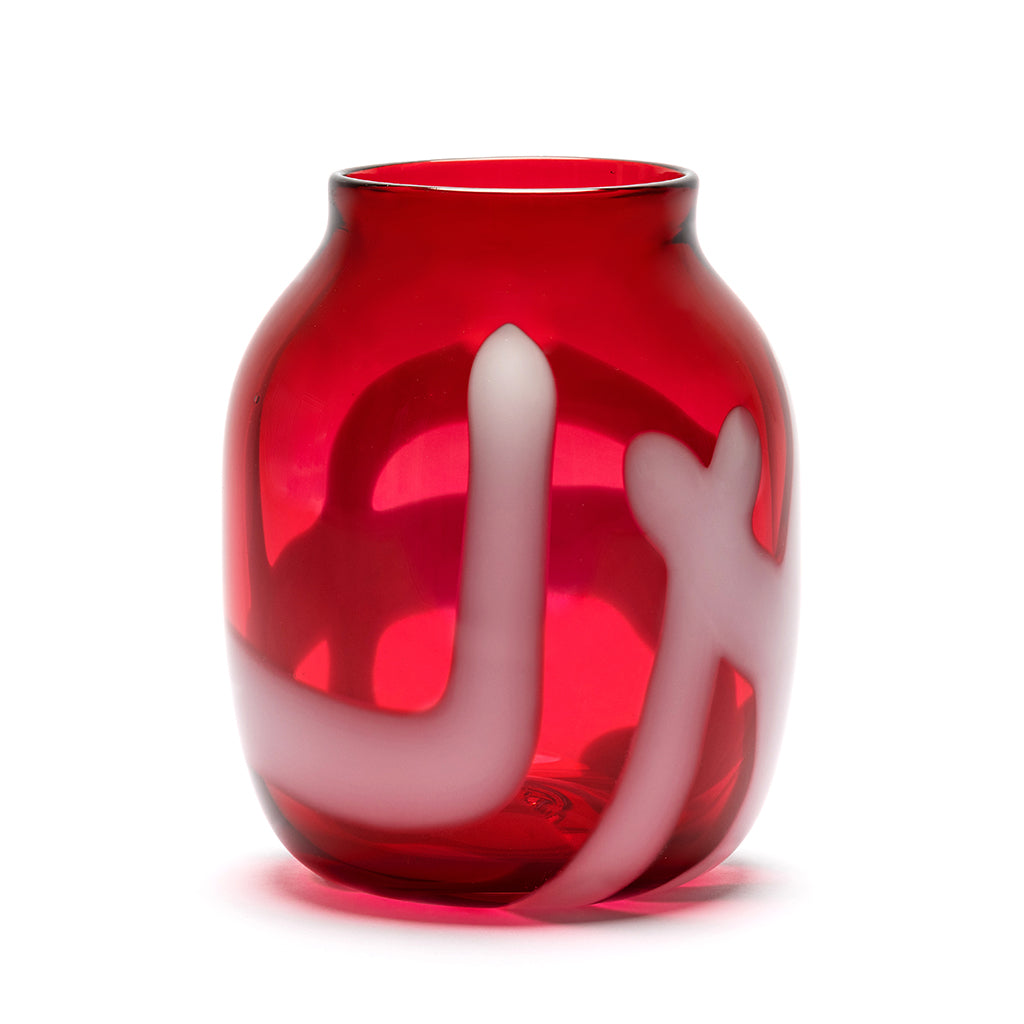 Transparent Fuchsia Vase with White Strokes