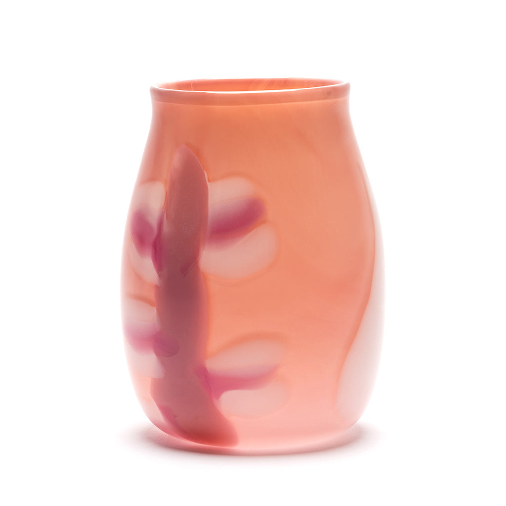 Coral Vase with White and Rose Strokes
