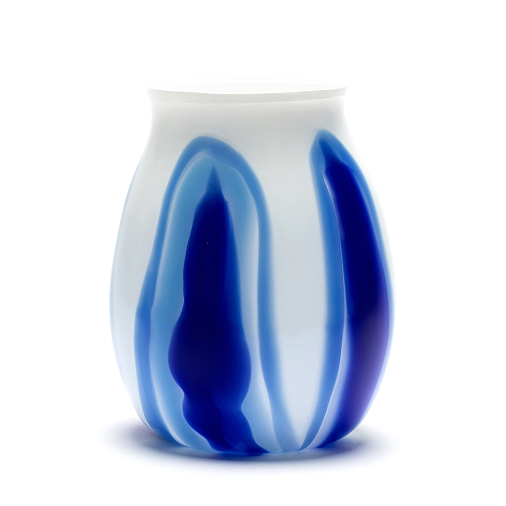 White Vase with Jade, Sky Blue and Royal Blue Stripes