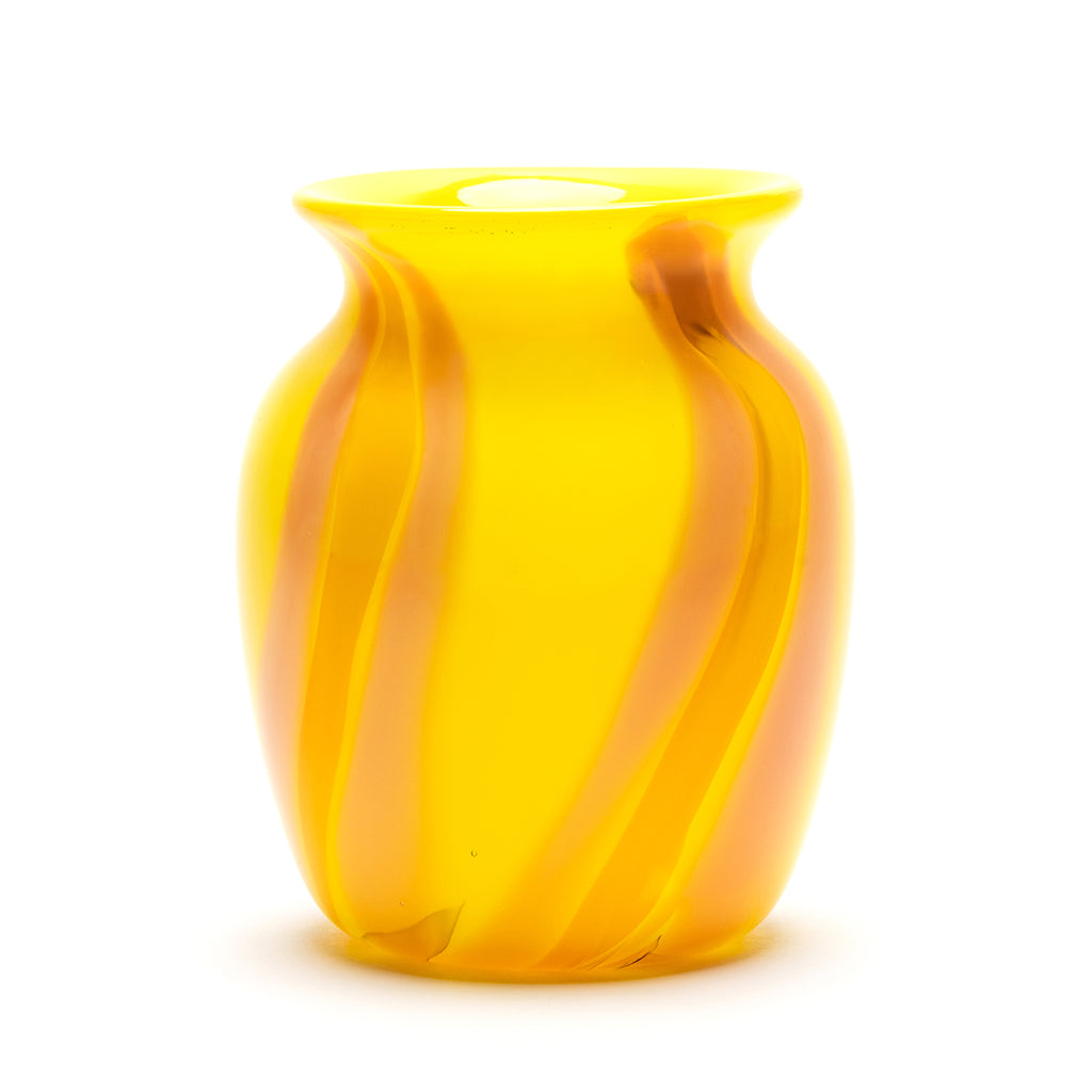 Yellow Vase with Coral and Yellow Stripes