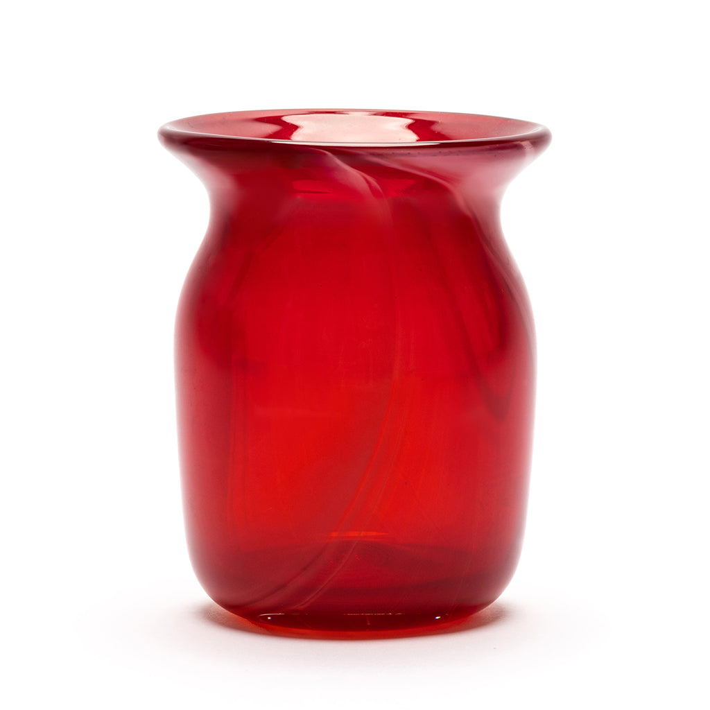Transparent Marbleized Cherry Red Vase with Flared Lip