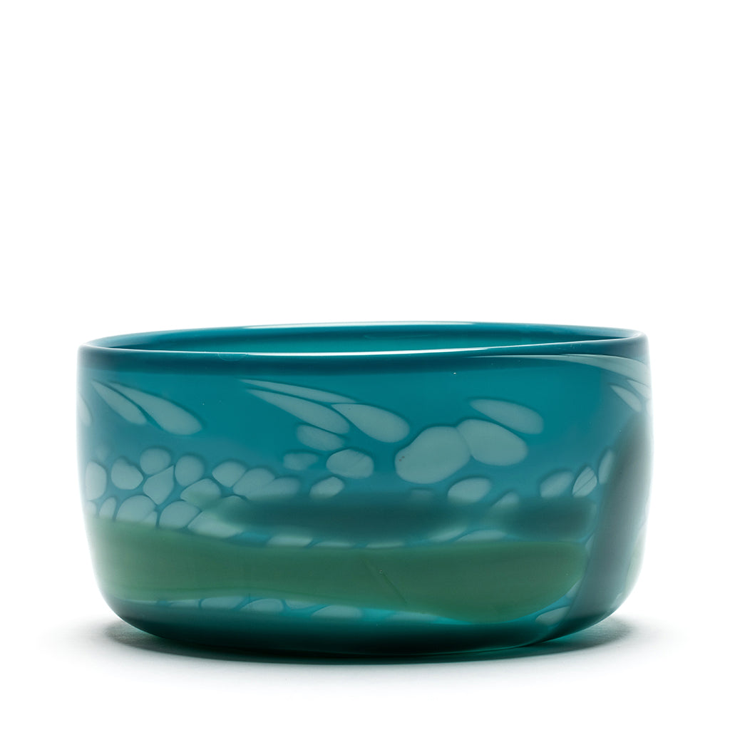 Teal Bowl with Seafoam Spots and Jade Strokes