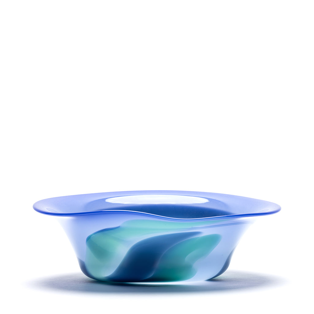 Large Sky Blue Bowl with Teal and Blue Strokes