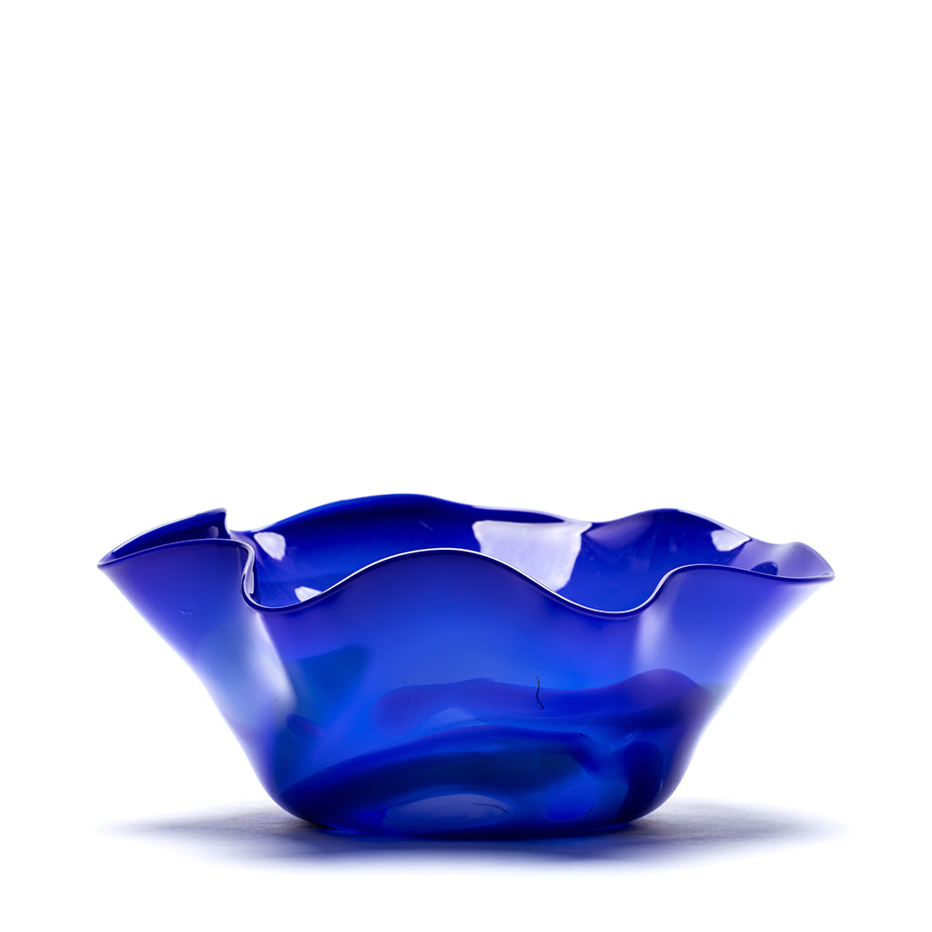 Large Royal Blue Wavy Bowl with White, Blue, and Jade Strokes